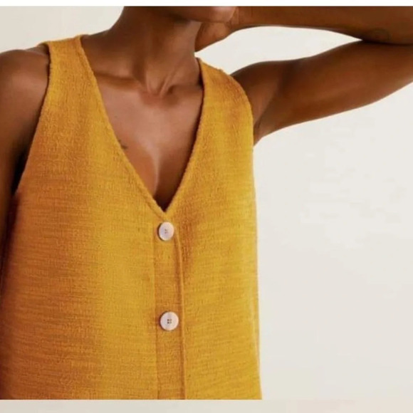 Mango Mustard Knit Mini Dress | Size M (6) | NWT | Button-Front Sundress - Picture 7 of 12